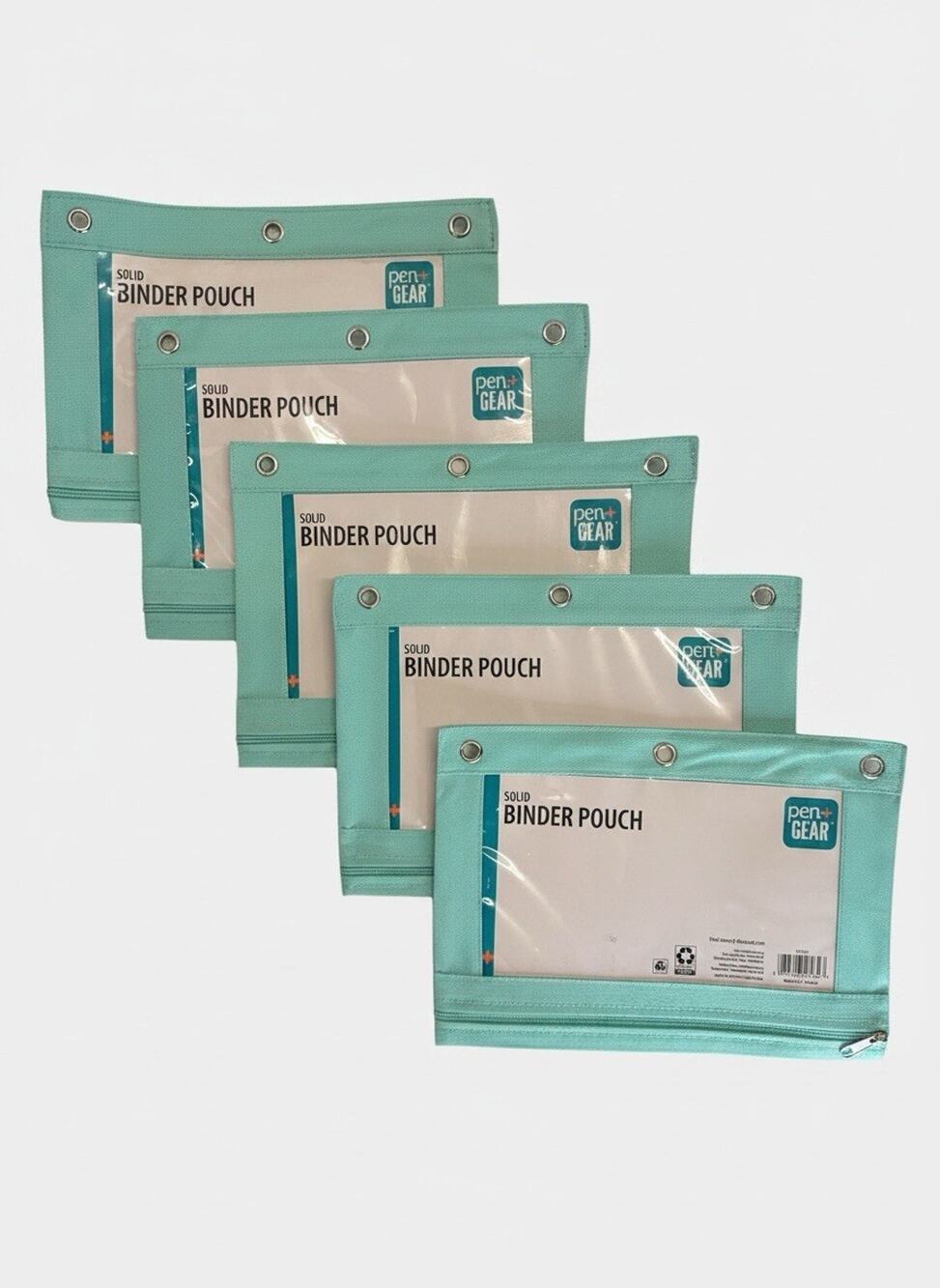 Pen+Gear 3 Ring Binder Pouch Pencil School Zip Bag Teal, Window Lot Set of 5